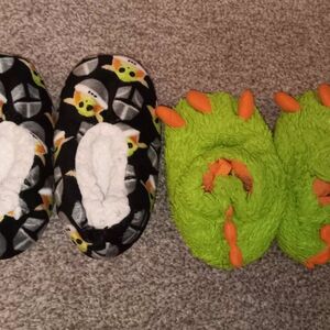 Green and Black Slippers with Fun Designs